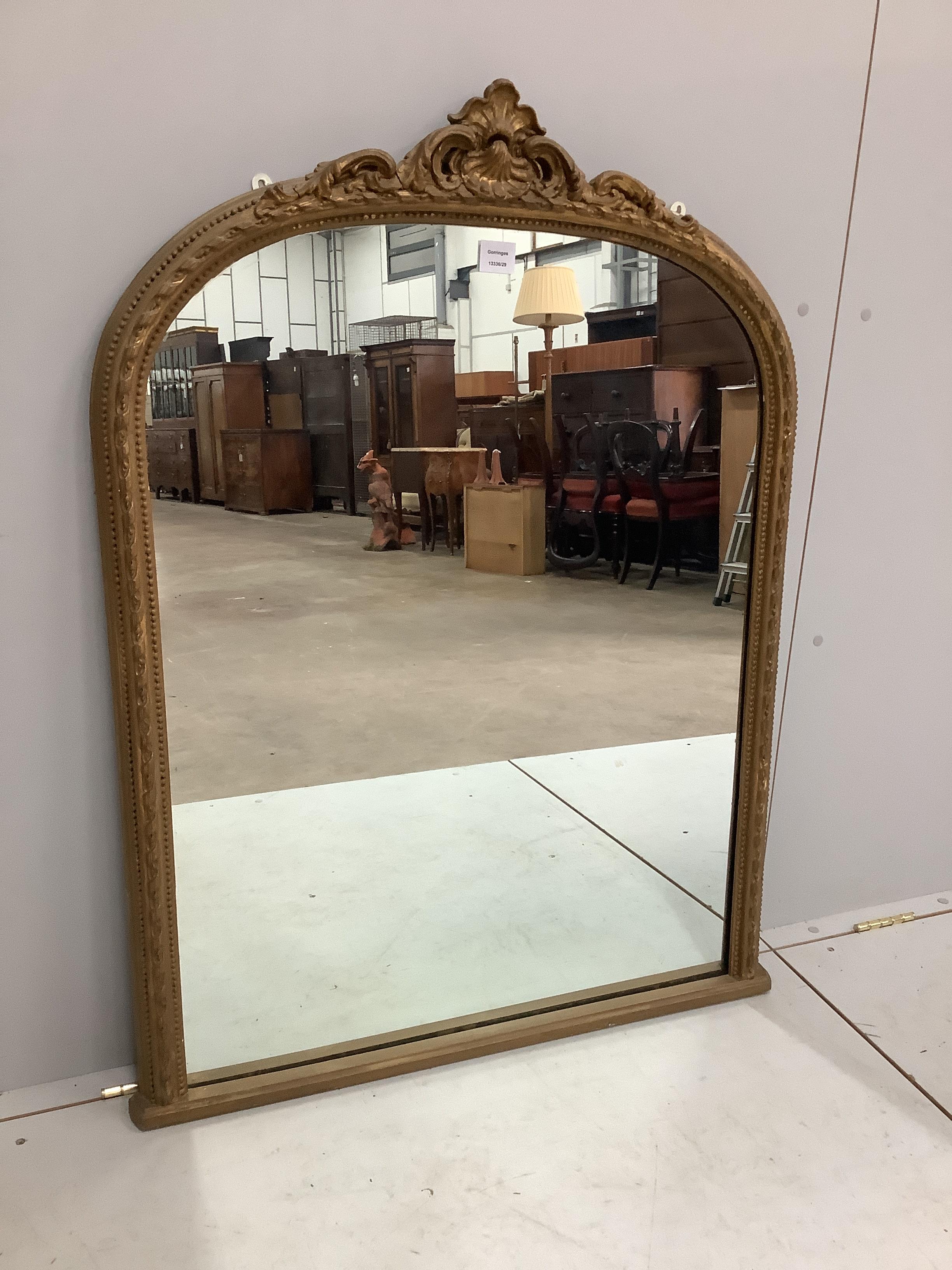 A Victorian giltwood and composition overmantel mirror, width 82cm, height 112cm